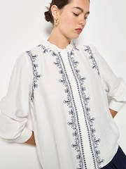 Apricot White Ruffle Collar Embroidered Blouse - Image 3 of 5
