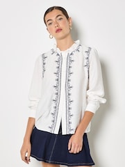Apricot White Ruffle Collar Embroidered Blouse - Image 4 of 5