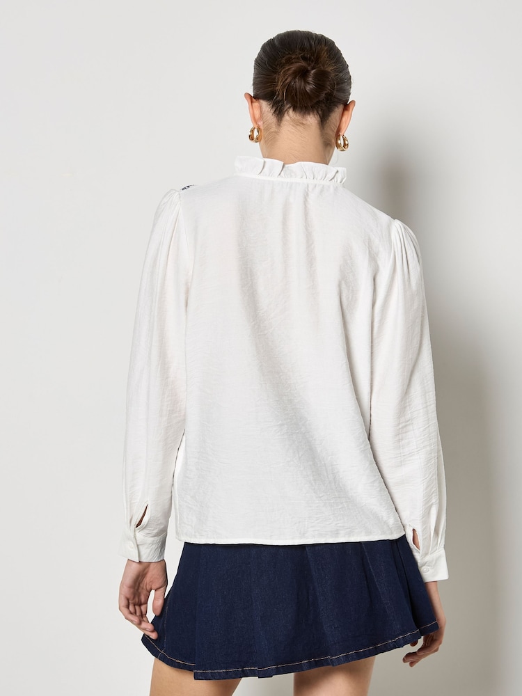 Apricot White Ruffle Collar Embroidered Blouse - Image 5 of 5