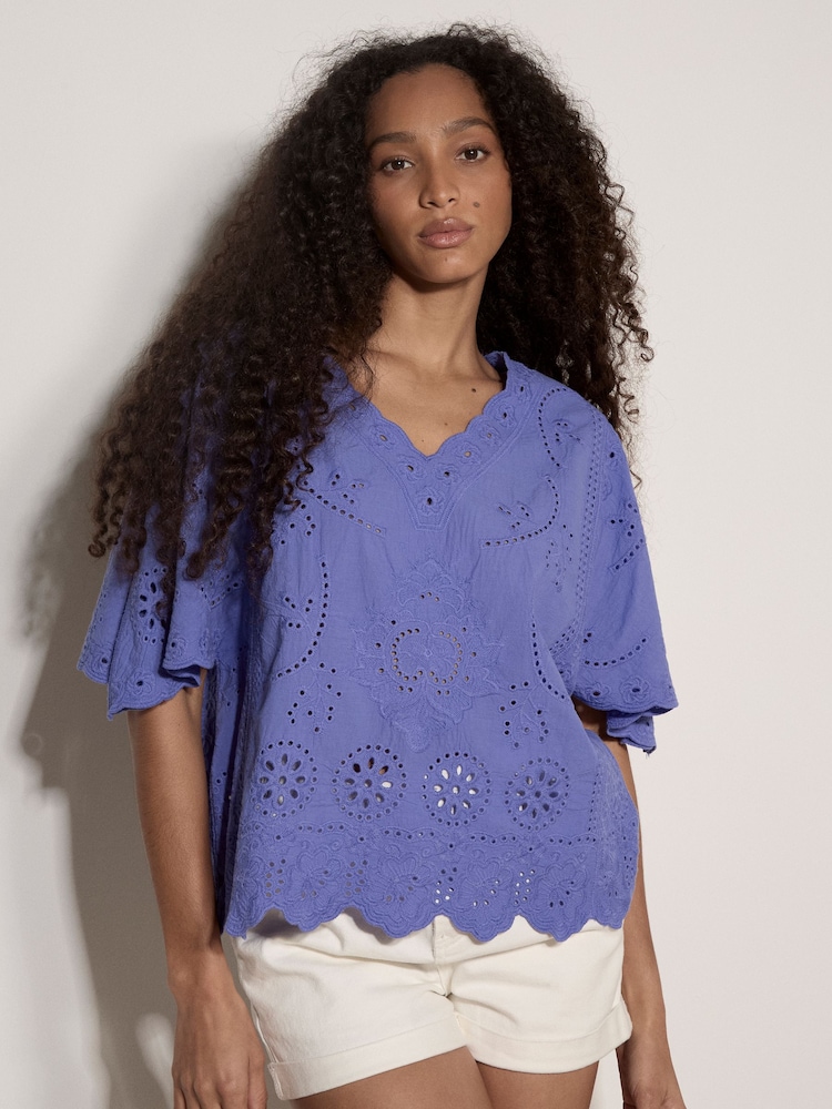 Apricot Purple Embroidered Cotton Top - Image 2 of 5