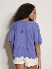 Apricot Purple Embroidered Cotton Top - Image 3 of 5