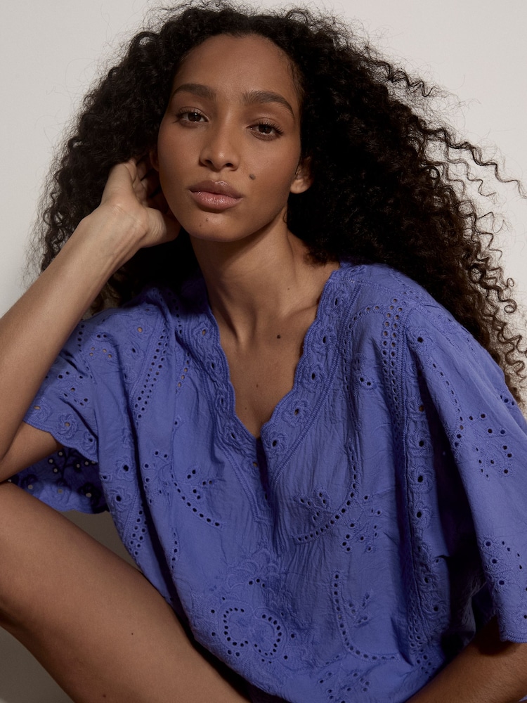 Apricot Purple Embroidered Cotton Top - Image 5 of 5