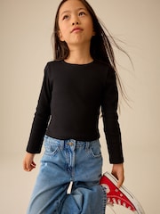 Black Fitted Long Sleeve Rib Top (3-16yrs) - Image 1 of 8