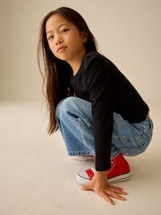 Black Fitted Long Sleeve Rib Top (3-16yrs) - Image 4 of 8