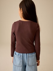 Chocolate Brown Fitted Long Sleeve Rib Top (3-16yrs) - Image 3 of 8