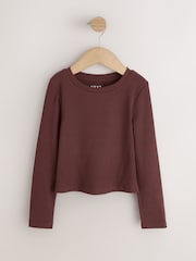Chocolate Brown Fitted Long Sleeve Rib Top (3-16yrs) - Image 5 of 8