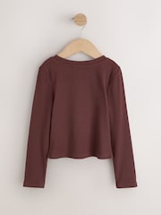 Chocolate Brown Fitted Long Sleeve Rib Top (3-16yrs) - Image 6 of 8