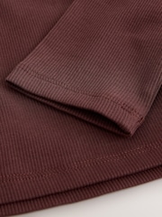 Chocolate Brown Fitted Long Sleeve Rib Top (3-16yrs) - Image 7 of 8