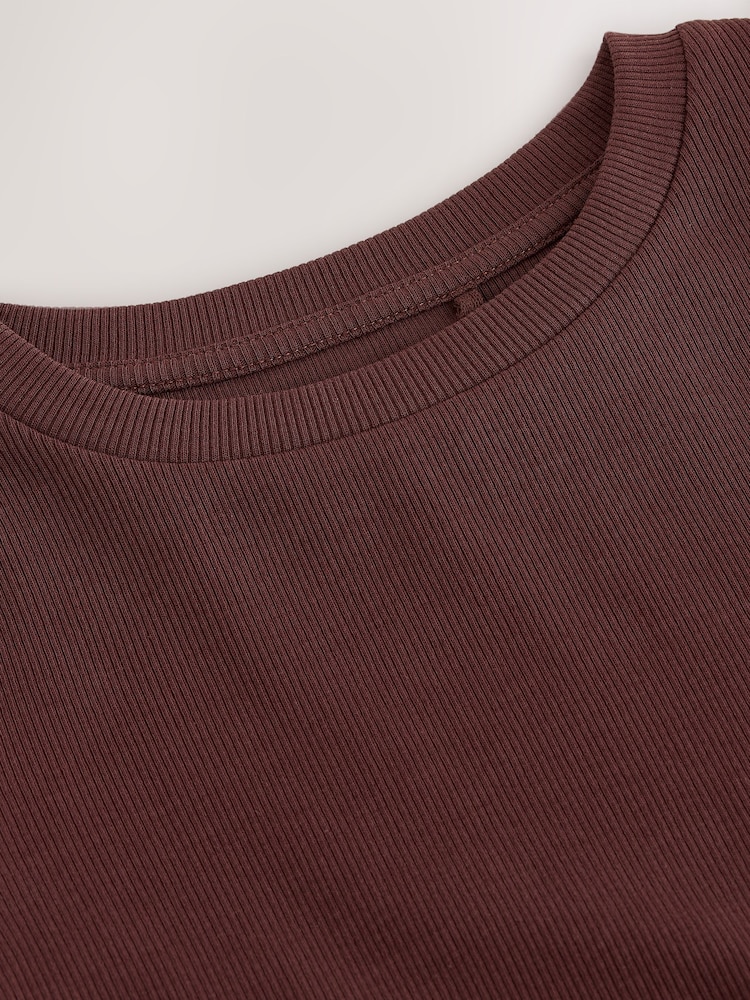 Chocolate Brown Fitted Long Sleeve Rib Top (3-16yrs) - Image 8 of 8 Chocolate Brown Fitted Long Sleeve Rib Top (3-16yrs) - Image 8 of 8
