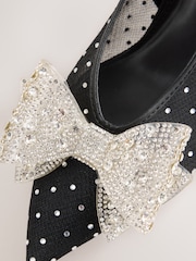 Black Forever Comfort® Round Toe Vinyl Slingback Jeweled Bow Heels - Image 10 of 11