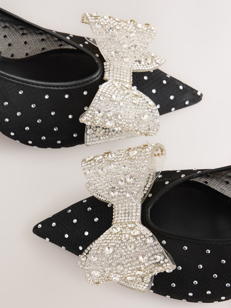 Black Forever Comfort® Round Toe Vinyl Slingback Jeweled Bow Heels - Image 11 of 11