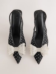 Black Forever Comfort® Round Toe Vinyl Slingback Jeweled Bow Heels - Image 7 of 11