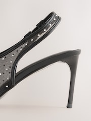 Black Forever Comfort® Round Toe Vinyl Slingback Jeweled Bow Heels - Image 8 of 11