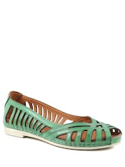 Pavers Green Leather Cut Out Peep Toe Flats - Image 1 of 5