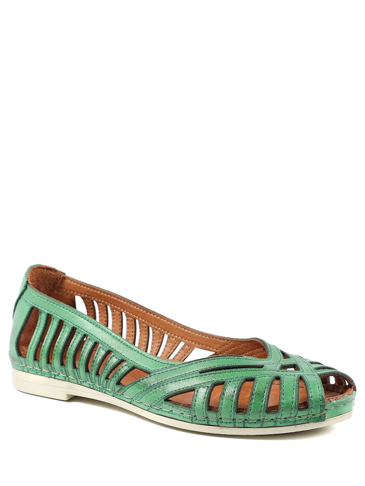 Pavers Green Leather Cut Out Peep Toe Flats - Image 1 of 5