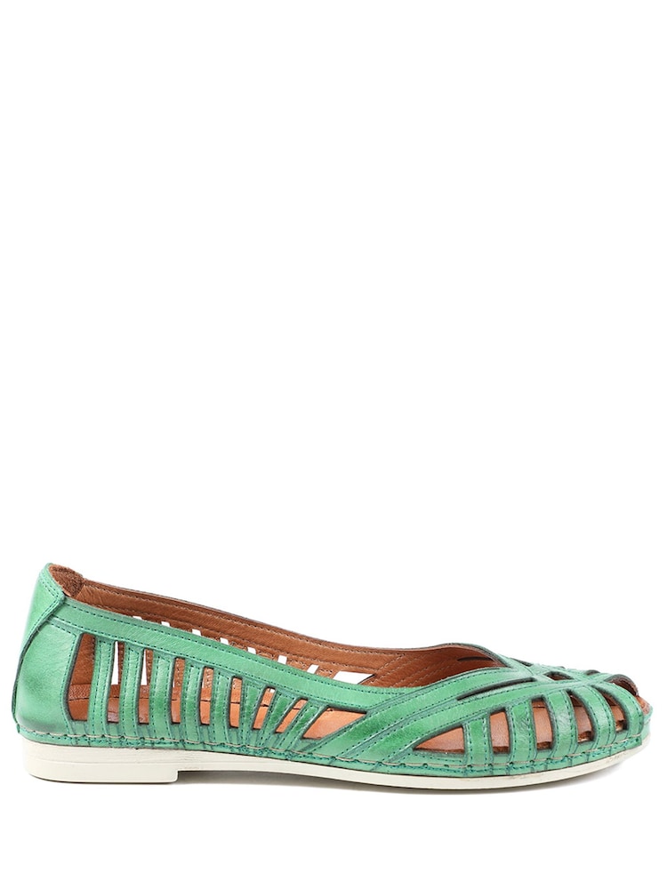 Pavers Green Leather Cut Out Peep Toe Flats - Image 2 of 5