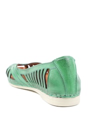 Pavers Green Leather Cut Out Peep Toe Flats - Image 3 of 5