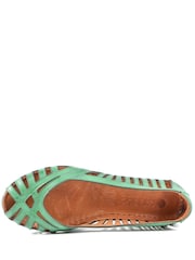 Pavers Green Leather Cut Out Peep Toe Flats - Image 4 of 5