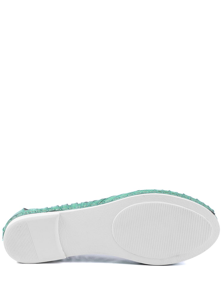 Pavers Green Leather Cut Out Peep Toe Flats - Image 5 of 5