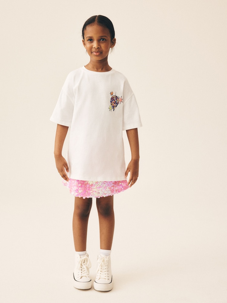 Ecru Disco Ball Oversized Sequin Graphic T-Shirt (3-16yrs) - Image 2 of 8