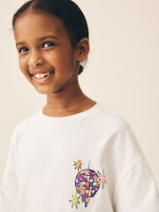 Ecru Disco Ball Oversized Sequin Graphic T-Shirt (3-16yrs) - Image 3 of 8