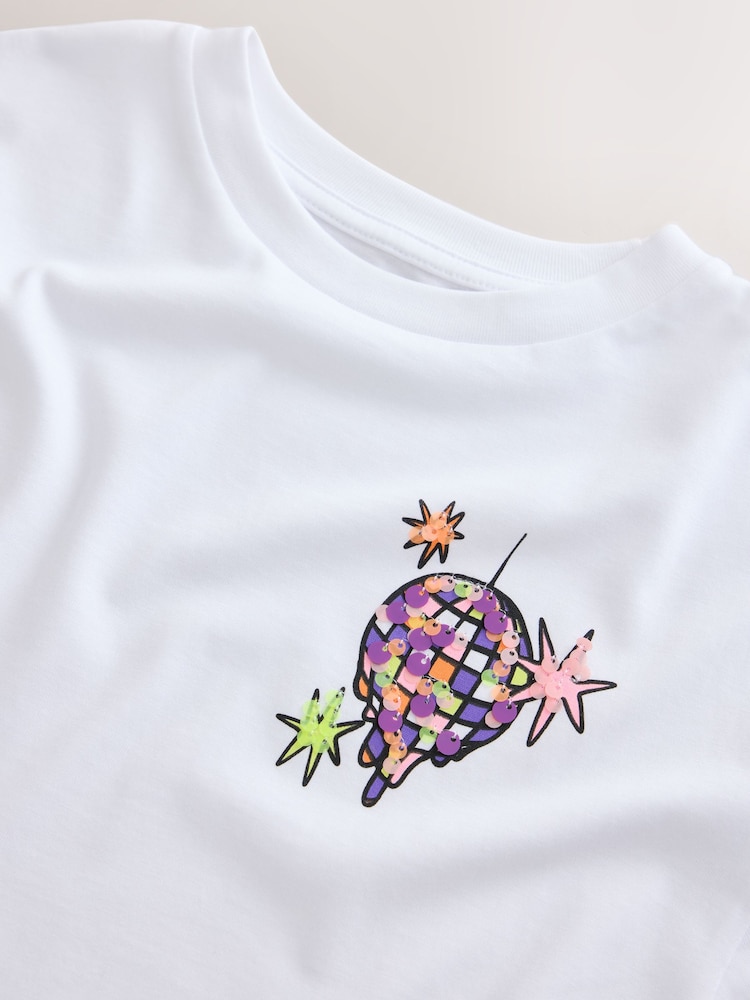 Ecru Disco Ball Oversized Sequin Graphic T-Shirt (3-16yrs) - Image 8 of 8