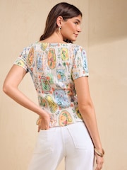 Friends Like These Ivory Short Sleeve Printed Shirred Top - Image 6 of 6
