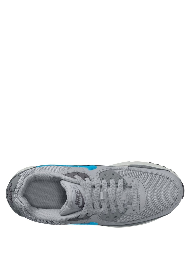 Nike Grey Current Blue Youth Air Max 90 Trainers - Image 2 of 3 Nike Grey Current Blue Youth Air Max 90 Trainers - Image 2 of 3