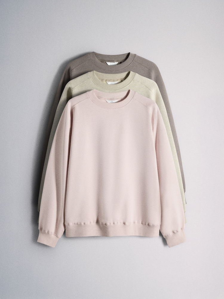 The Set 3 Pack Saddle Sleeve Crew Neck Sweatshirts Pink - Image 1 of 6