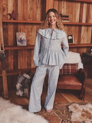 Blue Stripe Woven Long Sleeve Peplum Pyjamas - Image 2 of 6