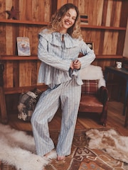 Blue Stripe Woven Long Sleeve Peplum Pyjamas - Image 3 of 6