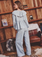 Blue Stripe Woven Long Sleeve Peplum Pyjamas - Image 4 of 6