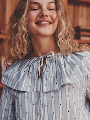 Blue Stripe Woven Long Sleeve Peplum Pyjamas - Image 5 of 6