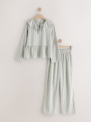 Blue Stripe Woven Long Sleeve Peplum Pyjamas - Image 7 of 9