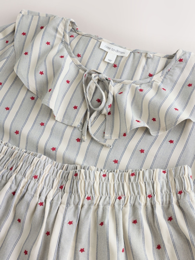 Blue Stripe Woven Long Sleeve Peplum Pyjamas - Image 9 of 9