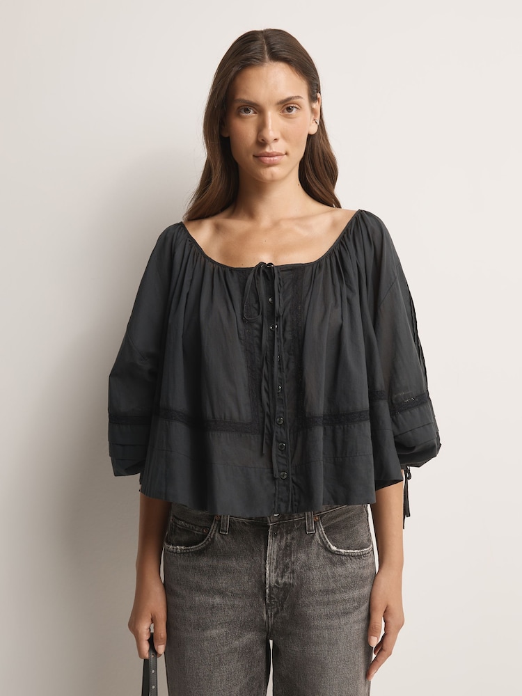 Free People Black La Lune Blouse - Image 1 of 6 Free People Black La Lune Blouse - Image 1 of 6