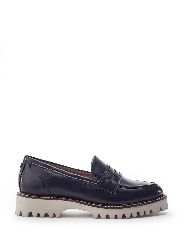 Moda in Pelle Blue Eleyna Stitch Rand Tassel Leather Loafers - Image 1 of 5