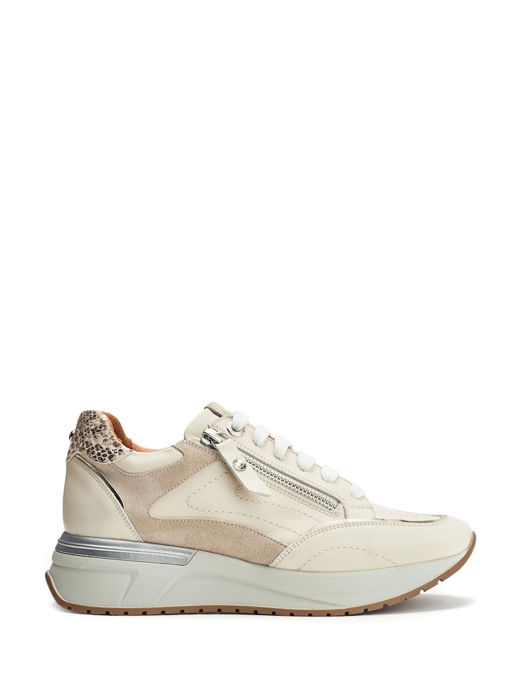 Moda in Pelle White Beeli Lace-Up Leather Trainers On Wedge Sole With Zip - Image 1 of 3