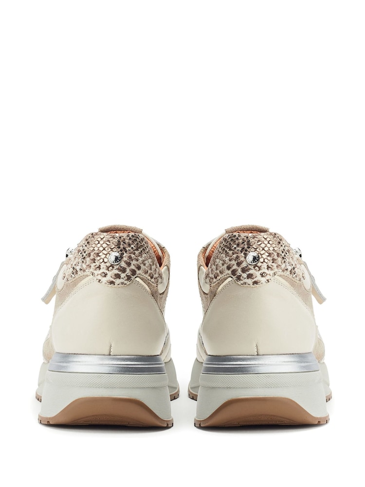 Moda in Pelle White Beeli Lace-Up Leather Trainers On Wedge Sole With Zip - Image 3 of 3