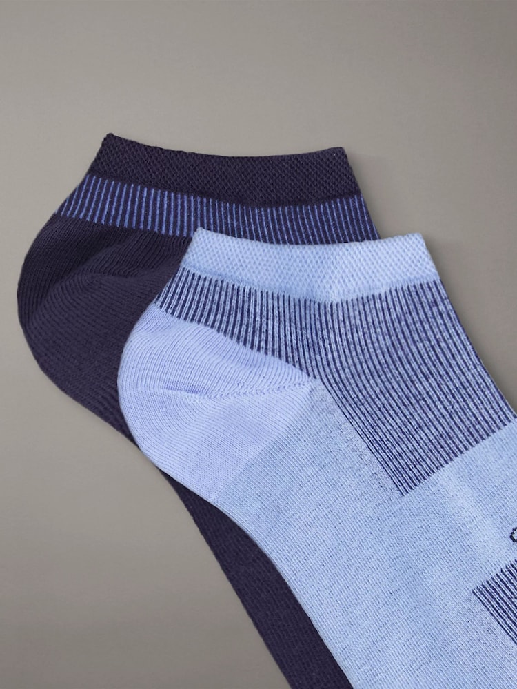 Calvin Klein Blue Ribbed Logo Trainer Socks 2 Pack - Image 2 of 2 Calvin Klein Blue Ribbed Logo Trainer Socks 2 Pack - Image 2 of 2