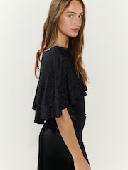 Navy Lurex Sparkle Cape Short Sleeve Top - Image 4 of 9