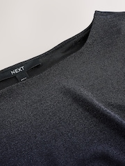 Navy Lurex Sparkle Cape Short Sleeve Top - Image 8 of 9