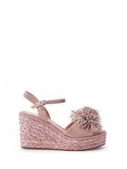 Moda in Pelle Natural Marco Pom Pom Wedge Sandals - Image 1 of 4