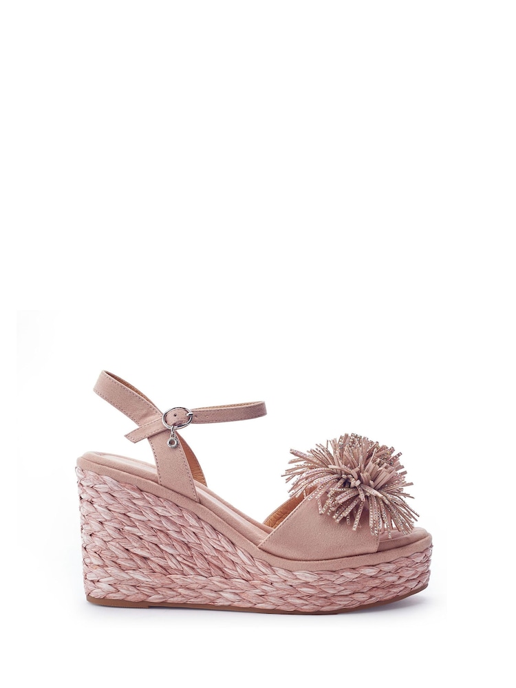 Moda in Pelle Natural Marco Pom Pom Wedge Sandals - Image 1 of 4