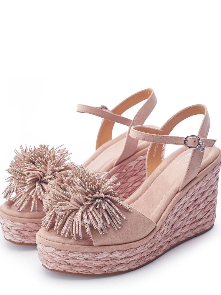 Moda in Pelle Natural Marco Pom Pom Wedge Sandals - Image 2 of 4