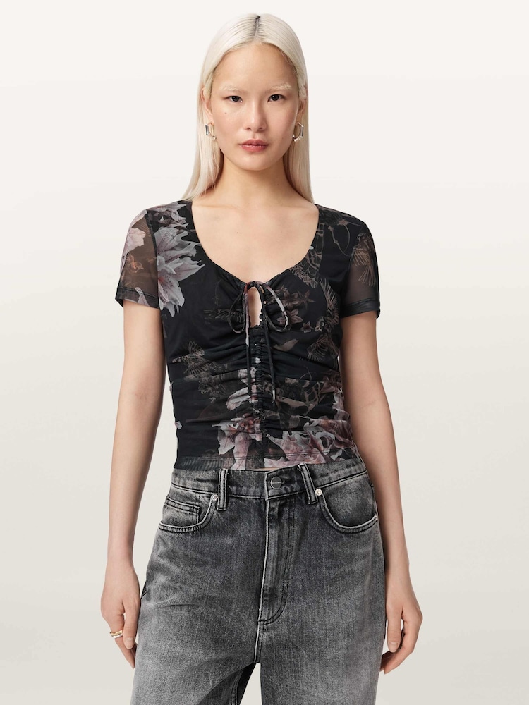Negru - AllSaints Gabby Mesh Top - Imaginea 1 din 7