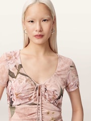 AllSaints Pink Gabby Mesh Top - Image 4 of 8