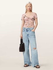AllSaints Pink Gabby Mesh Top - Image 7 of 8
