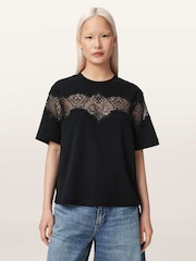 AllSaints Black Lisa Lace T-Shirt - Image 1 of 7