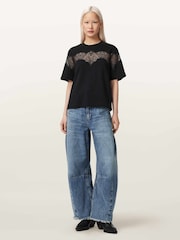 AllSaints Black Lisa Lace T-Shirt - Image 2 of 7